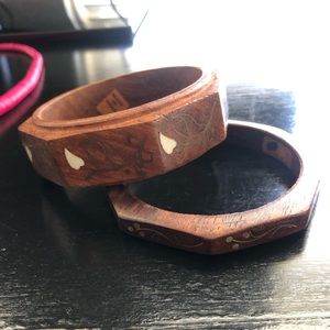 One of a kind wooden engraved bangle set